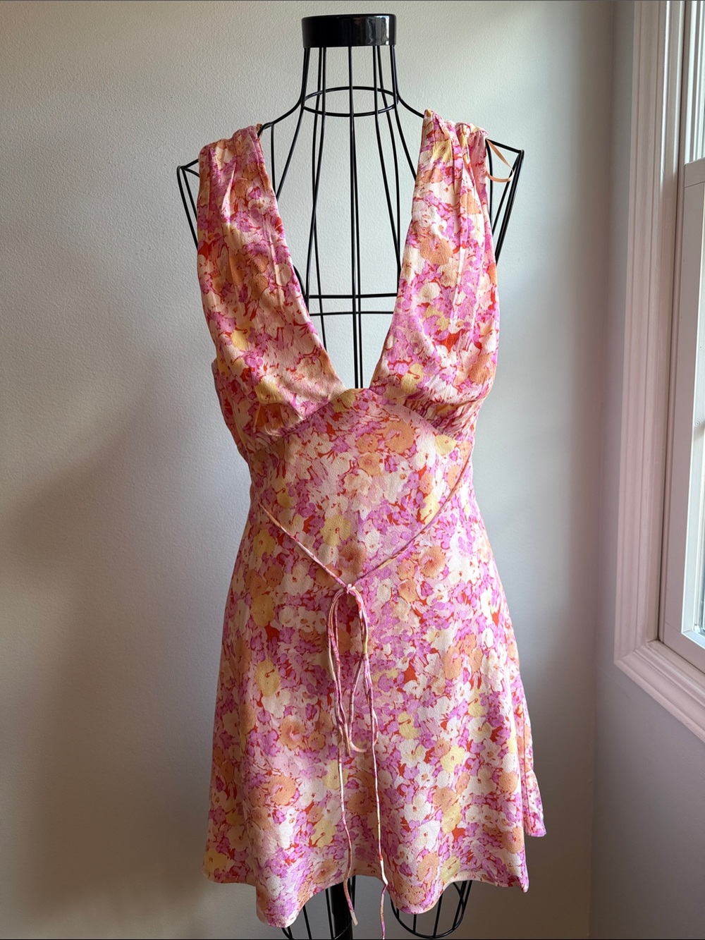 Le Lis Pink and Yellow Floral V-Neck Mini Dress